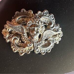 Antique Cherub Angel Pin Original Marked Sterling Silver Gold Wash Beautiful!